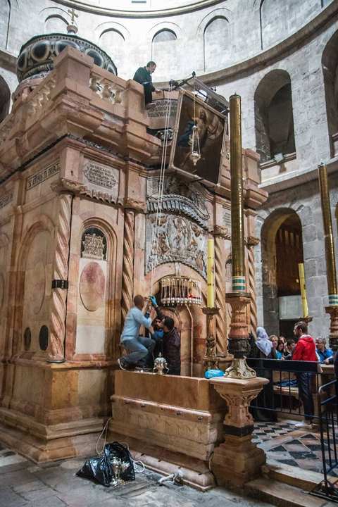 The Aedicule in the rotunda, the shrine built over the tomb.