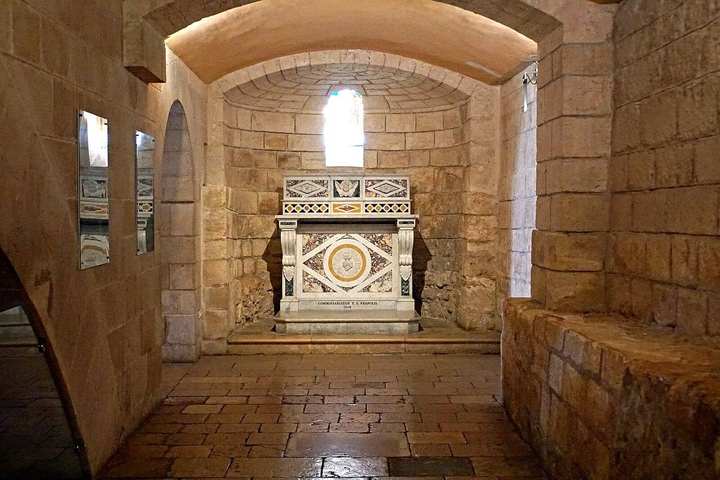 The altar in the Grotto of the Annunciation, the rock-cut room under the basilica.