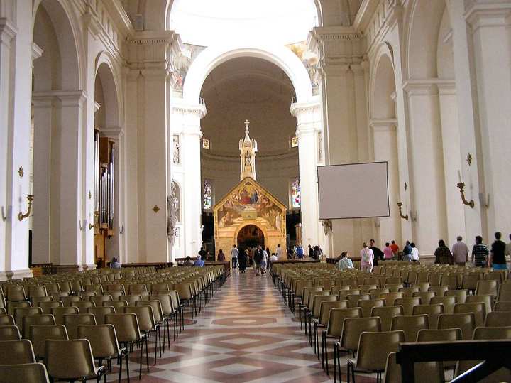 The Portiuncula, the small chapel standing inside the Basilica of Saint Mary of the Angels.