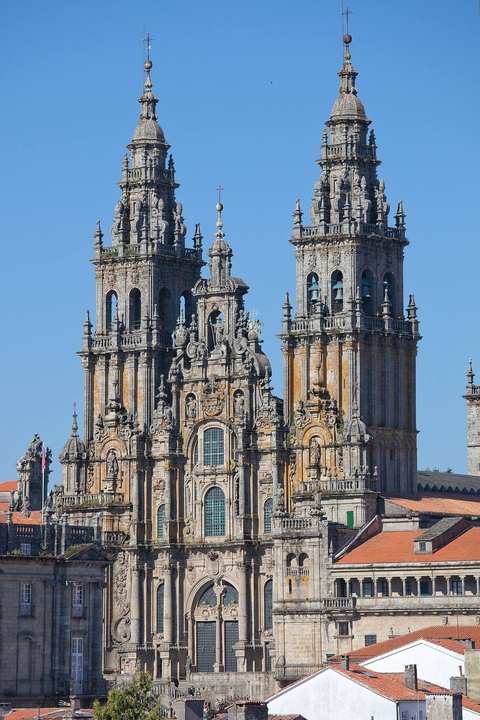 The Obradoiro facade of the cathedral of Santiago de Compostela.