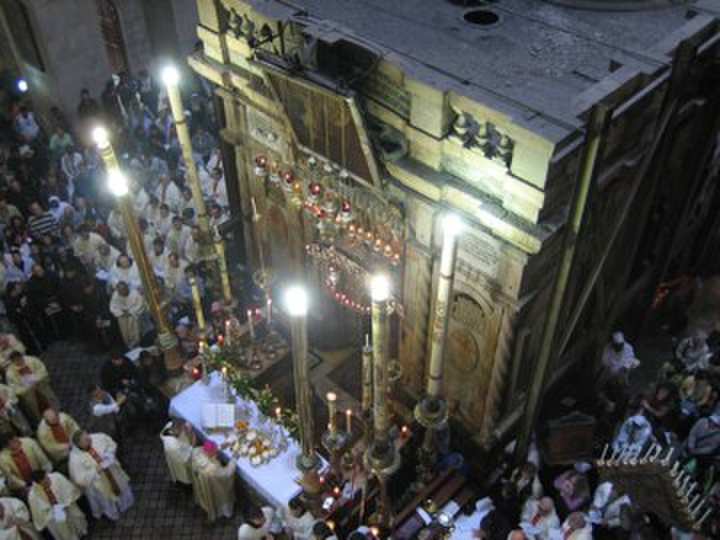 The interior of the Holy Sepulchre during the liturgy, which is what the pilgrimage is for.
