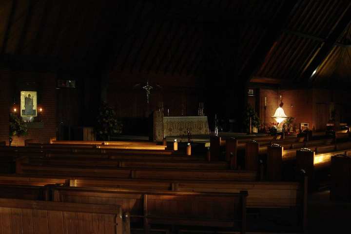 The Chapel of Reconciliation at the Catholic shrine, where the larger pilgrim Masses are offered.