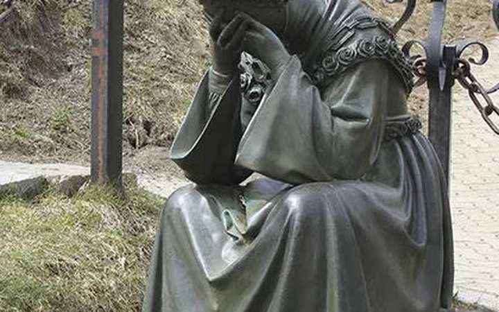 Our Lady of La Salette — La Salette-Fallavaux, Alps. The weeping Madonna of La Salette: Mary seated, face in her hands, as the two children found her.